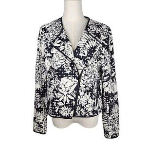 Boden Amelie Broderie Biker Jacket Sz 10 White Black Zip Front Floral Officewear